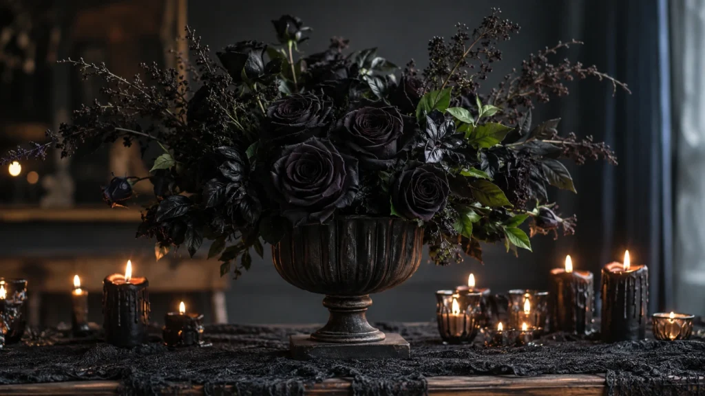 15. Gothic Black Rose Centerpiece