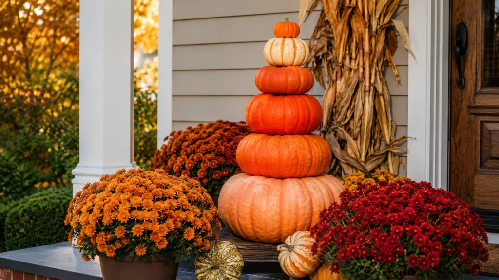 25. Porch Pumpkin Stack Display