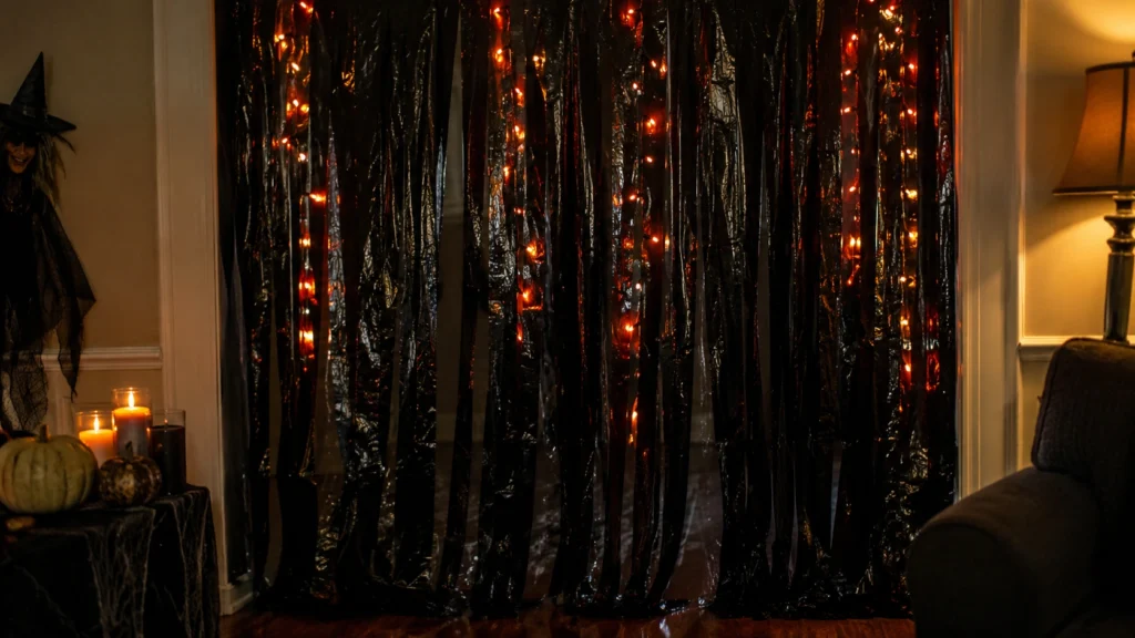 9. Black Trash Bag Curtain Backdrop