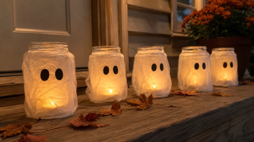 1. Mason Jar Ghost Lanterns Halloween DIY Decorations and Activities