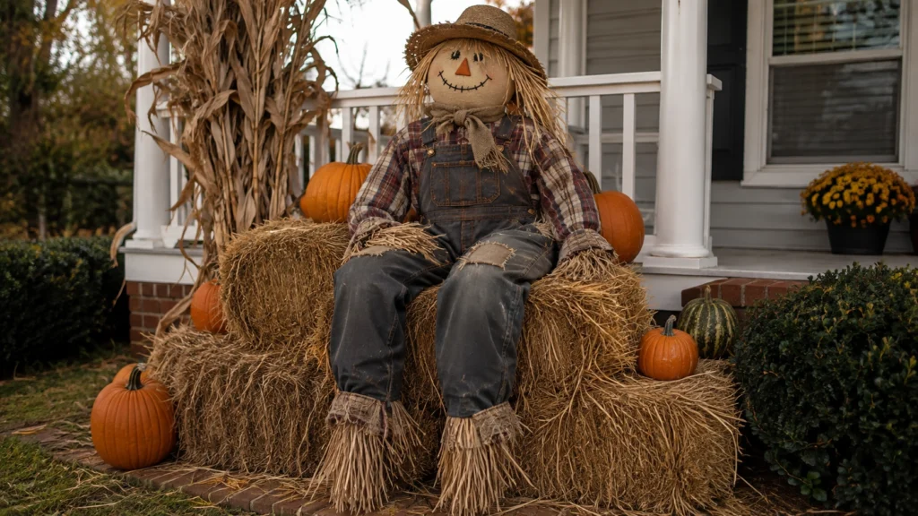 10. Hay Bale Scarecrow Display