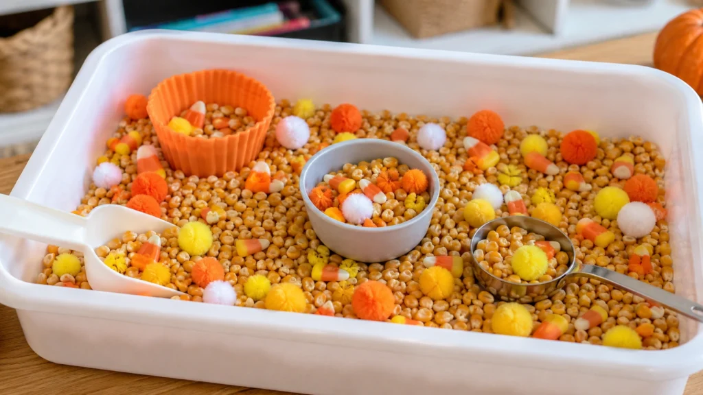 28. Candy Corn Sensory Bin