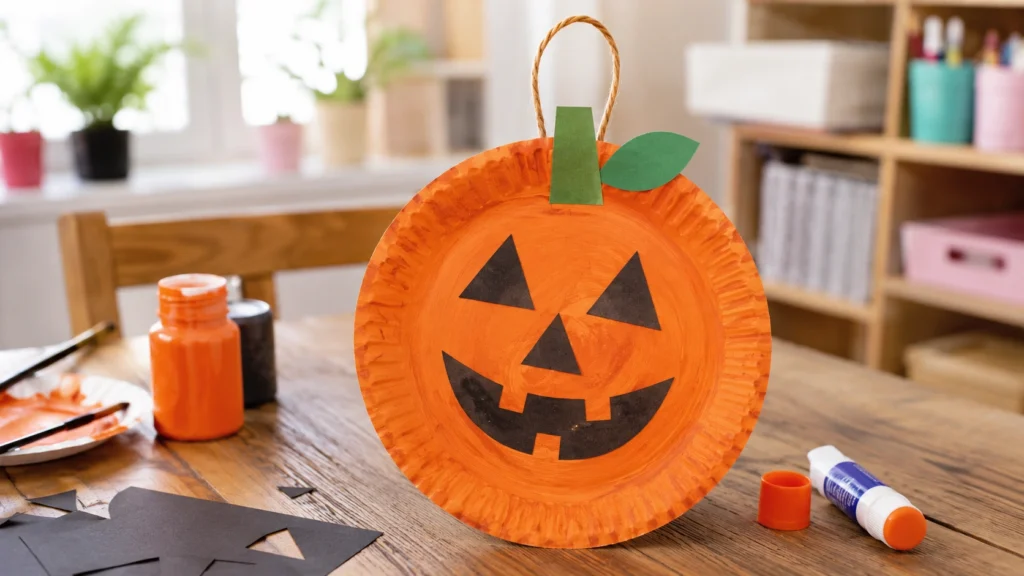 25. Paper Plate Pumpkin Craft