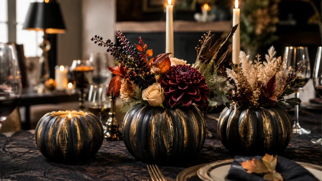 22. Black And Gold Pumpkin Vases