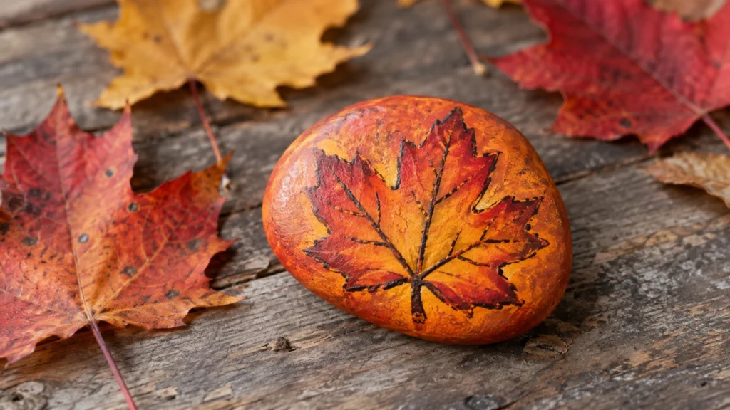 1. Maple Leaf Rocks Fall Rock Painting Ideas