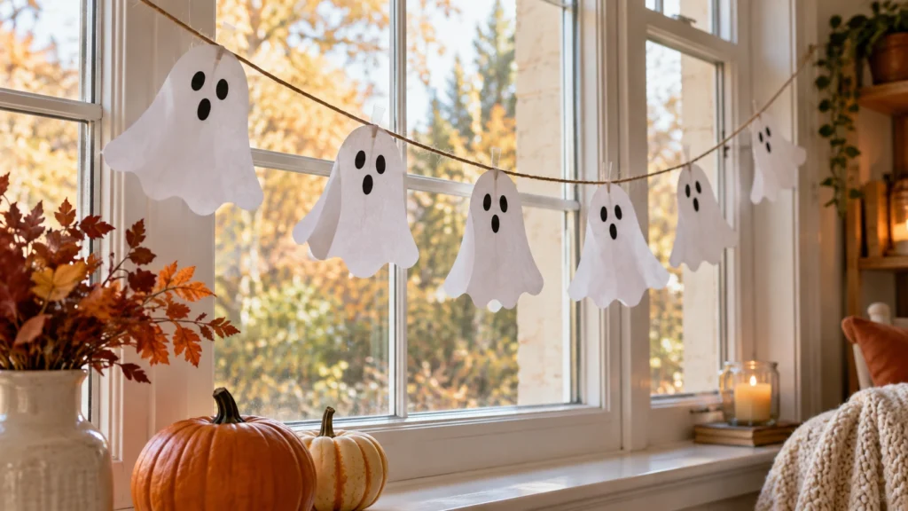 1. Paper Ghost Garland Halloween Paper Crafts