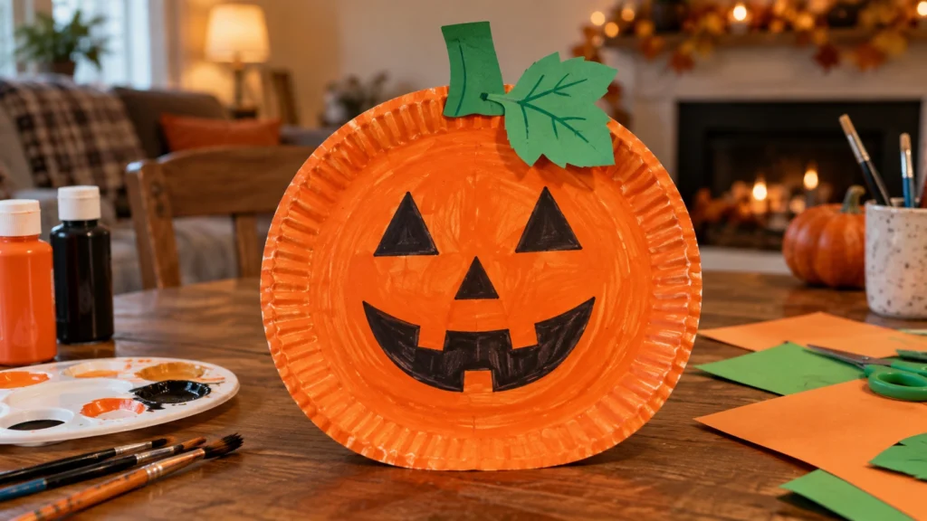 7. Paper Plate Pumpkin