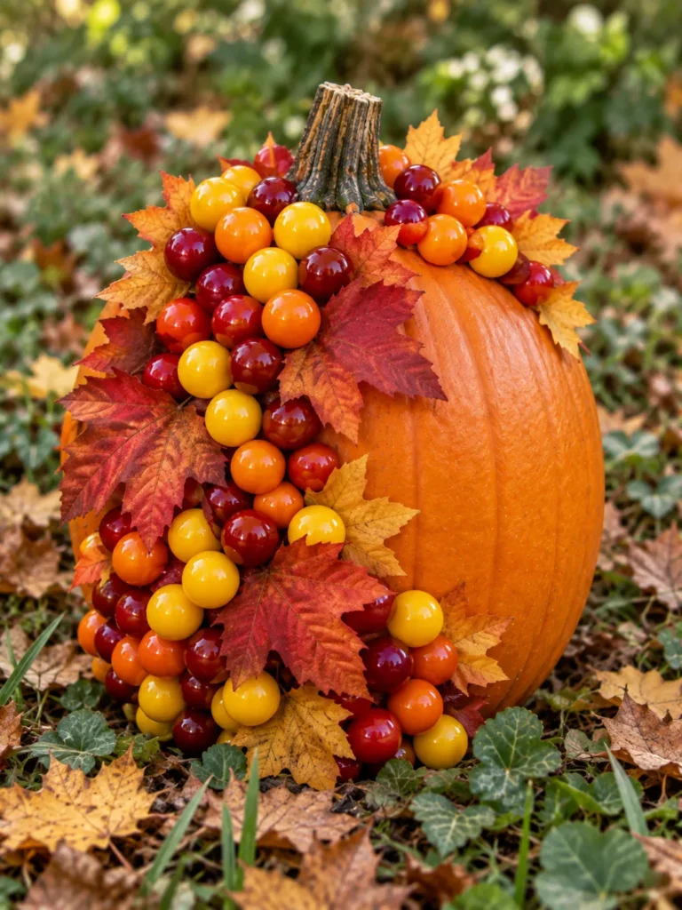 27. Gumball And Faux Leaf Pumpkin