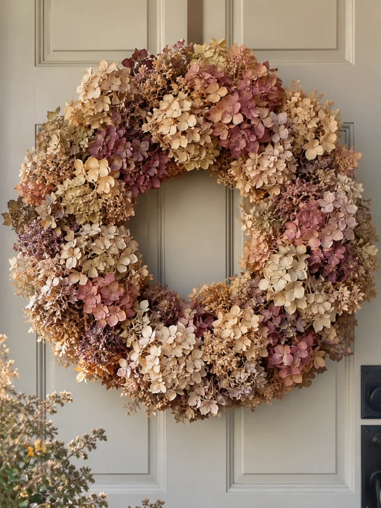 2. Dried Hydrangea Wreath Boho Fall Wreath Ideas