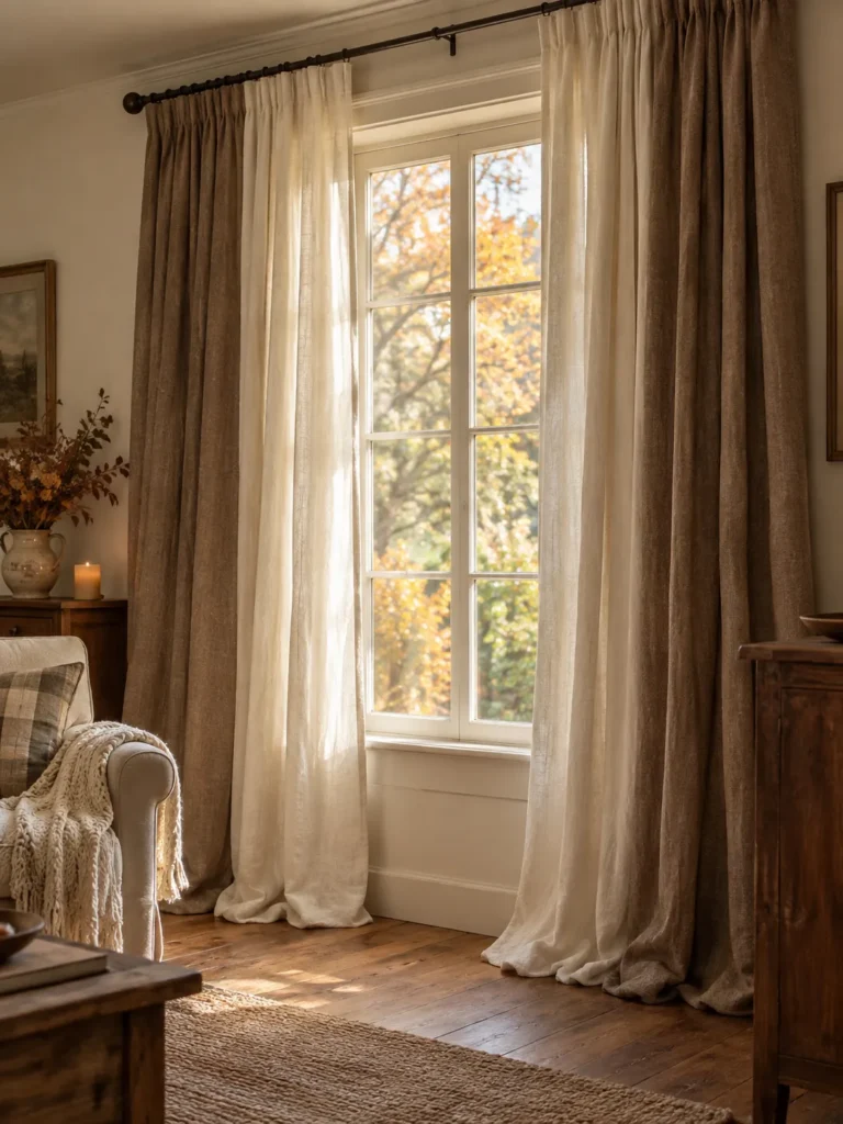 2. Linen Curtain Swap Cottage Fall Decor Ideas