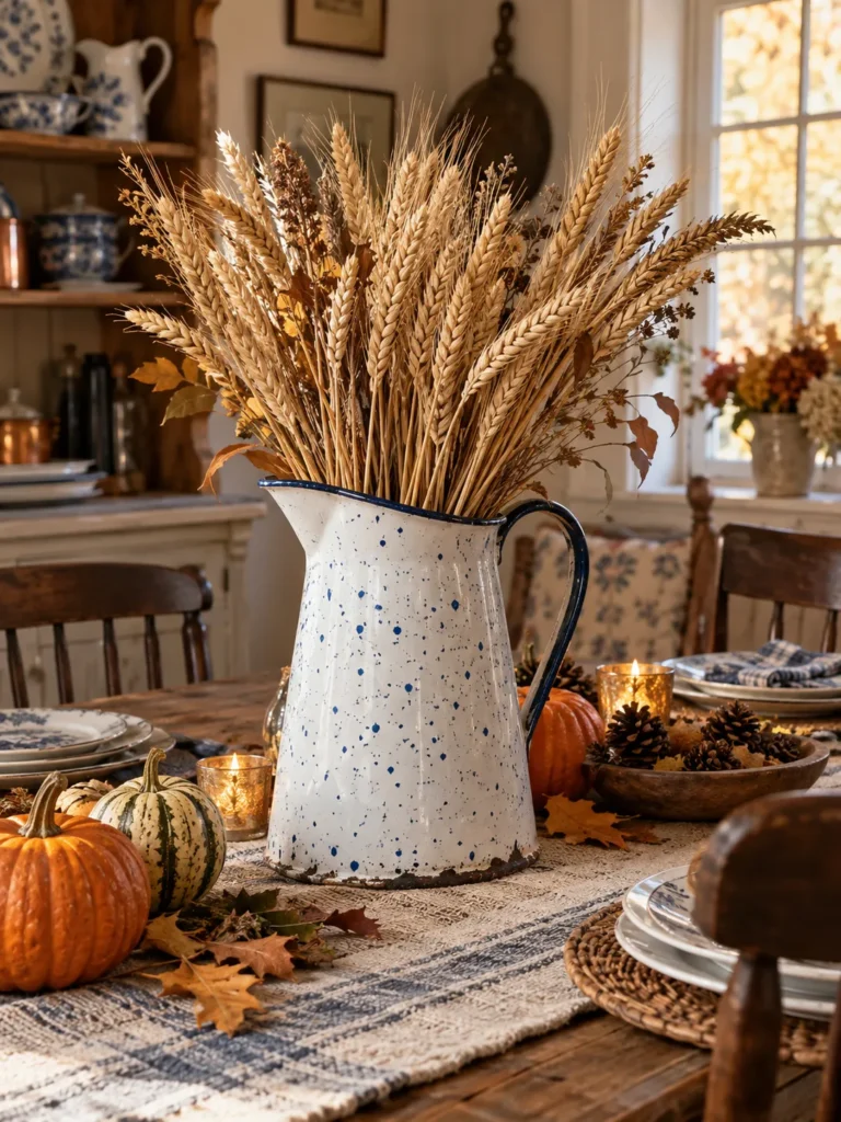 17. Enamel Pitcher Centerpiece