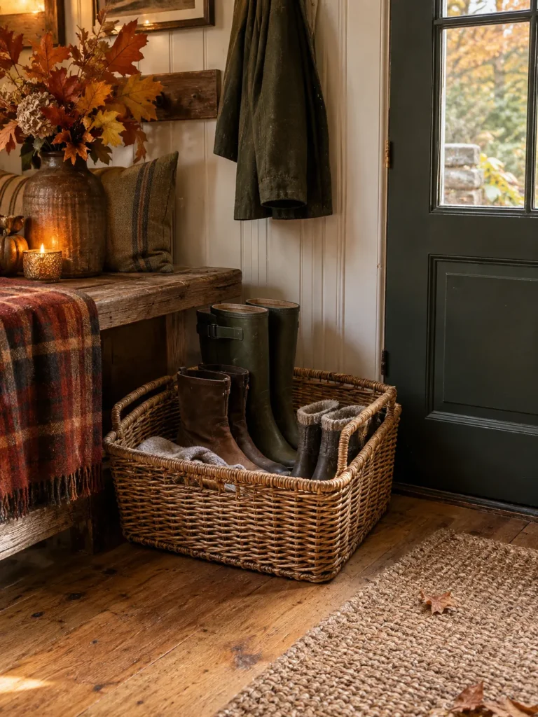 26. Wicker Basket Boot Storage