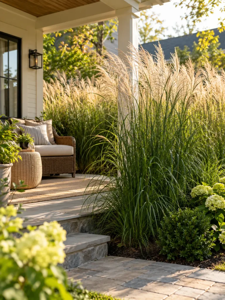 10. Tall Grass Privacy Screen Near Porch