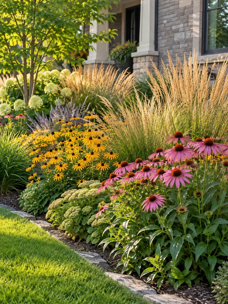 9. Grass With Flowering Perennials