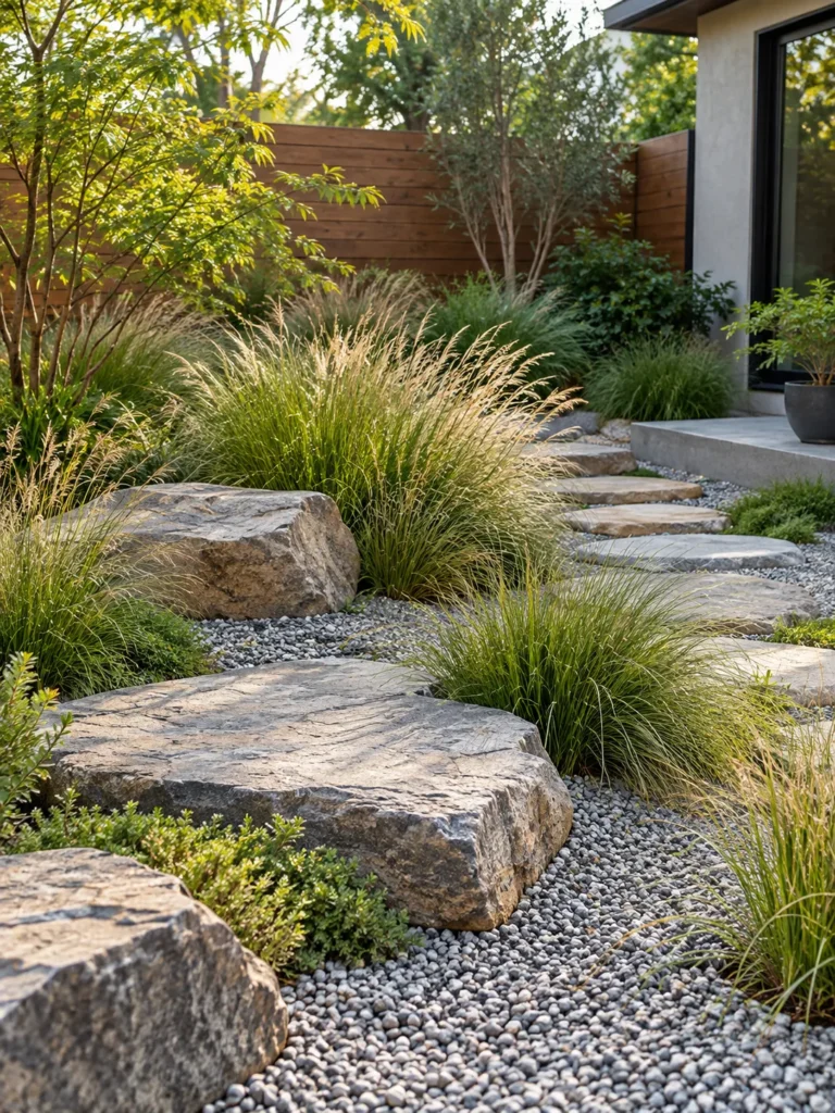 6. Grass And Stone Rock Garden