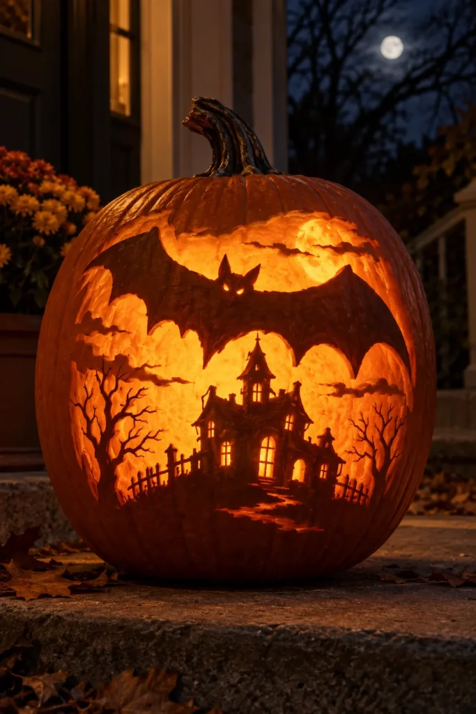 9. Giant Bat Over a Haunted House