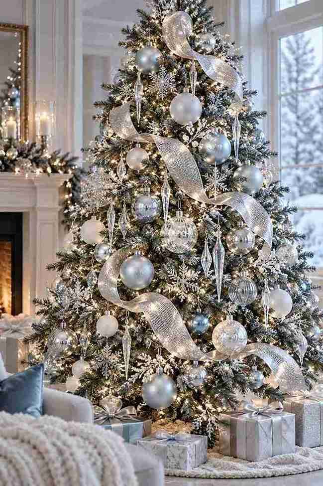 18. Silver Ribbon With Ice Blue Ornaments