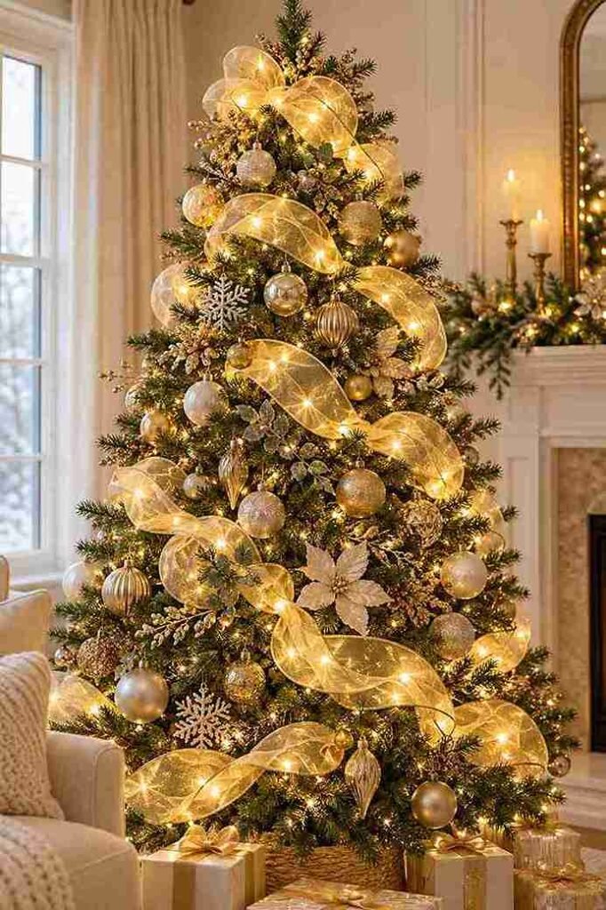 17. Sheer Gold Ribbon That Glows With Lights