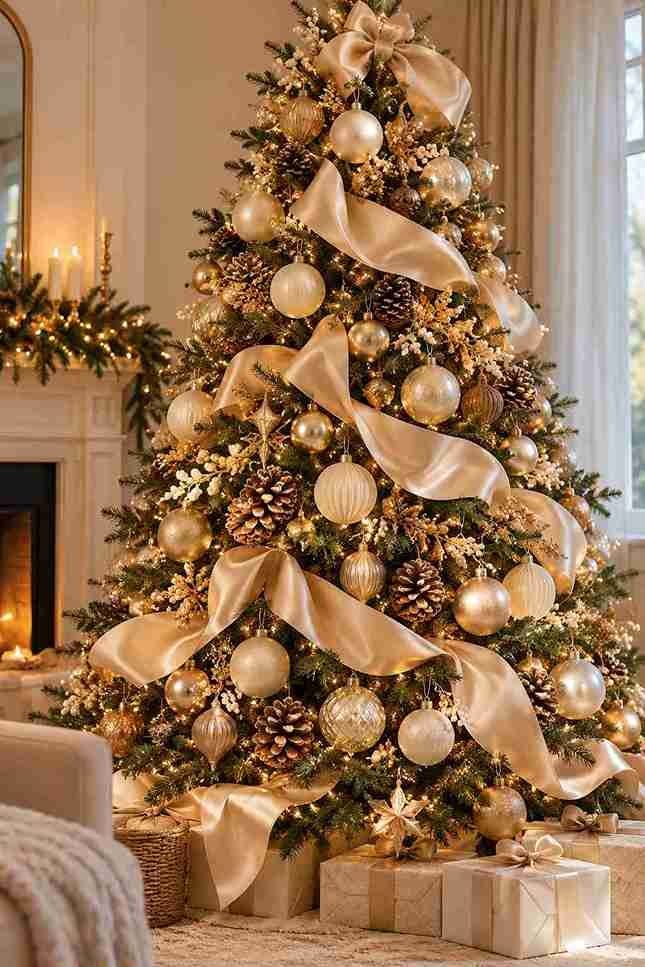 16. Champagne Satin for a Soft Neutral Tree