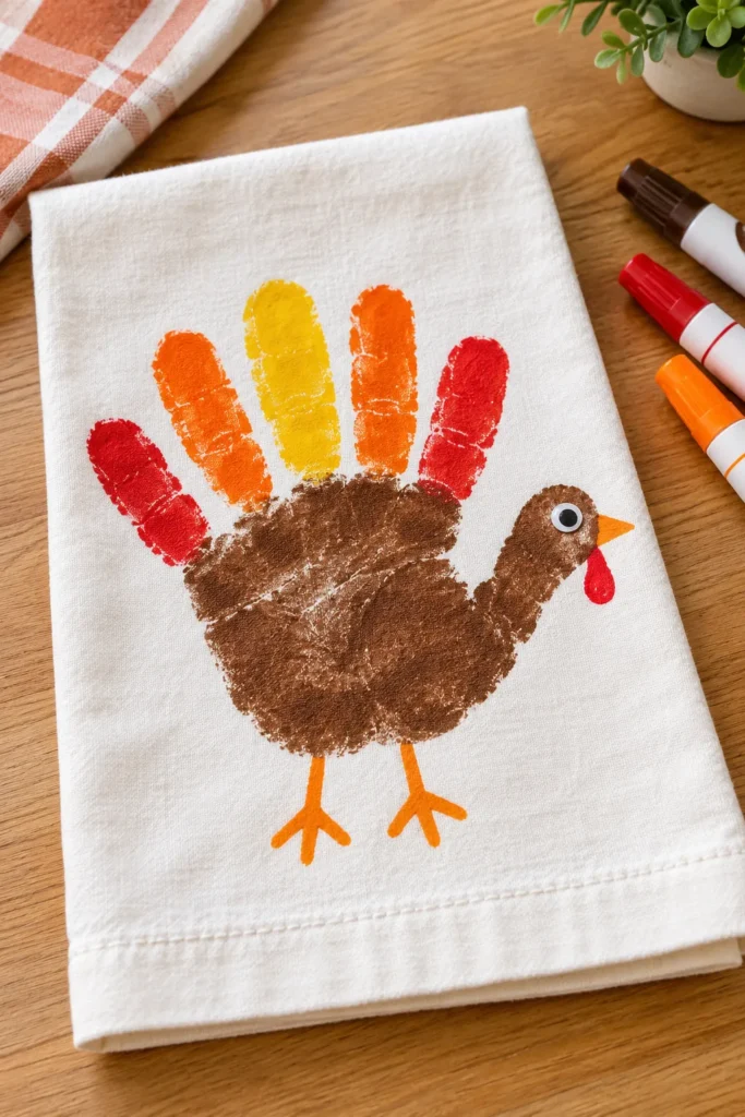 18. Handprint Turkey Tea Towel