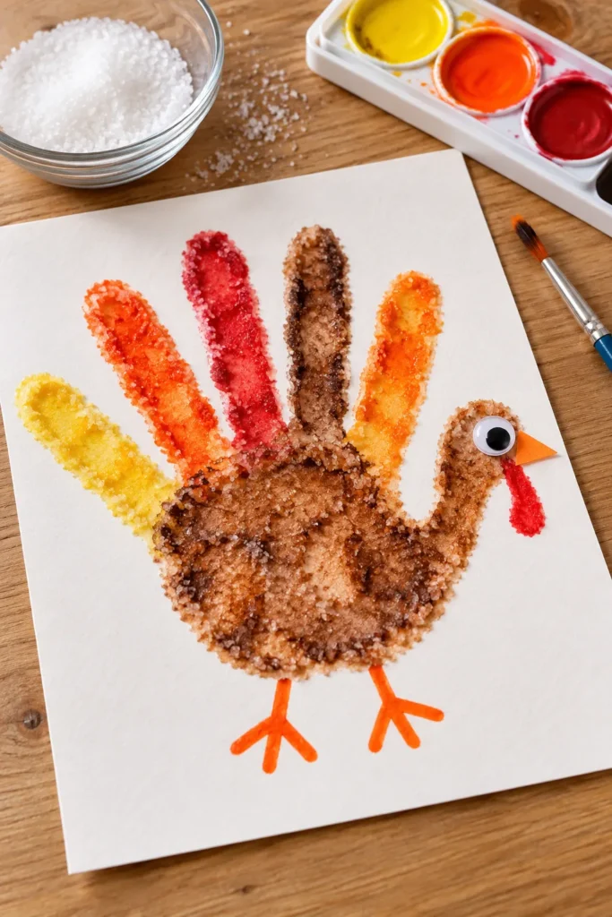 14. Salt Painted Handprint Turkey