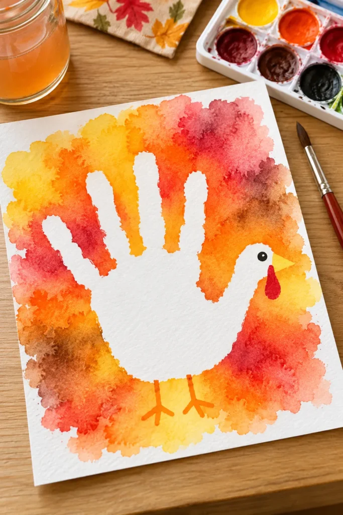 12. Watercolor Resist Handprint Turkey