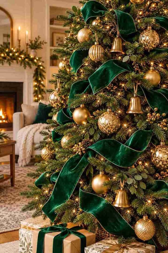 4. Emerald Velvet Ribbon With Gold Ornaments