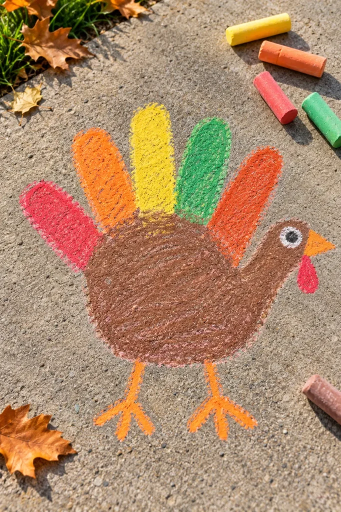 5. Chalk Handprint Turkey on the Driveway