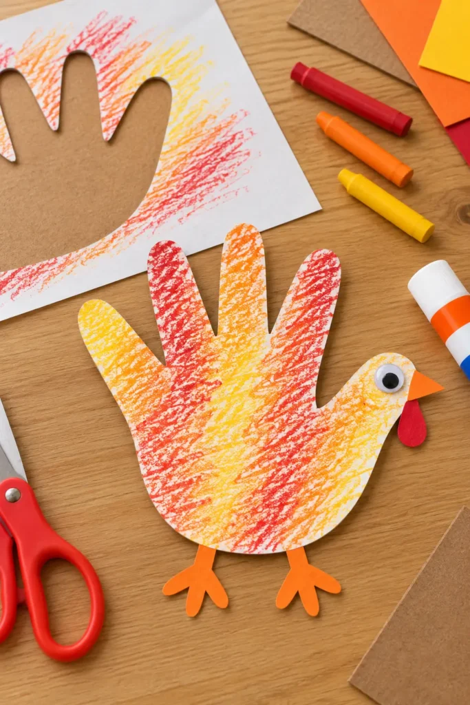 4. Crayon Rubbing Handprint Turkey