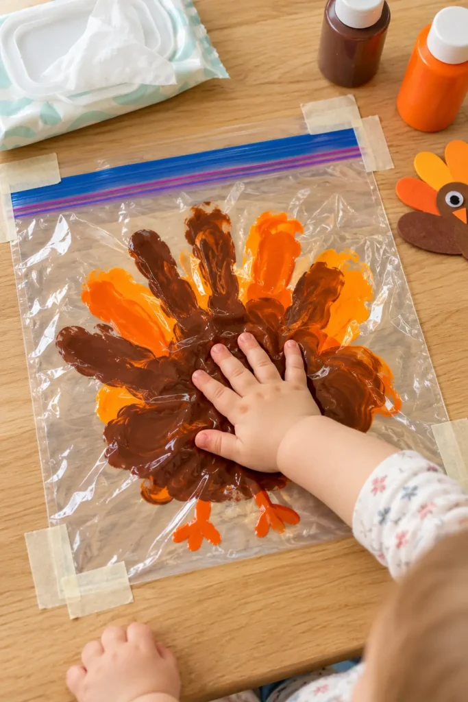 3. Baby Handprint Turkey in a Zip Bag