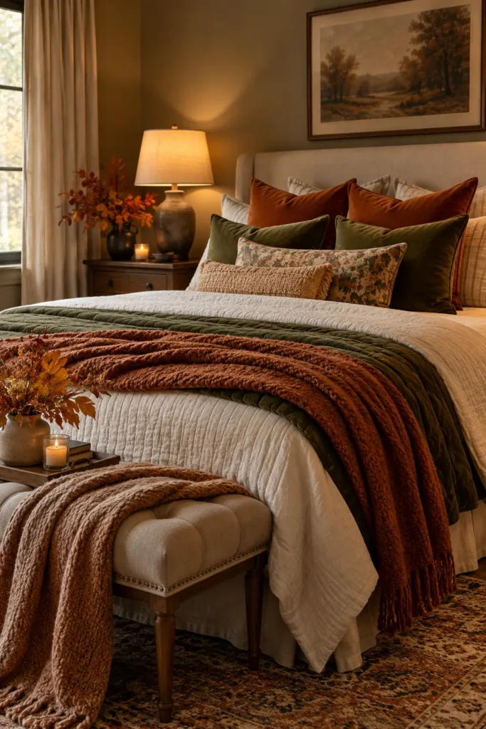 4. Mix Velvet Pillows in Autumn Shades