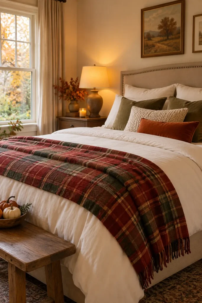 6. Lay a Plaid Blanket Across the Bed