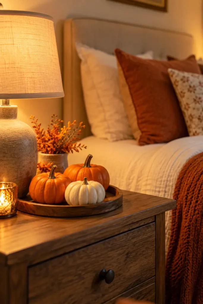 8. Place Mini Pumpkins on Your Nightstand