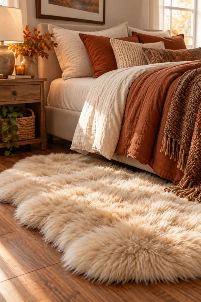 22. Lay a Faux Fur Rug Beside the Bed