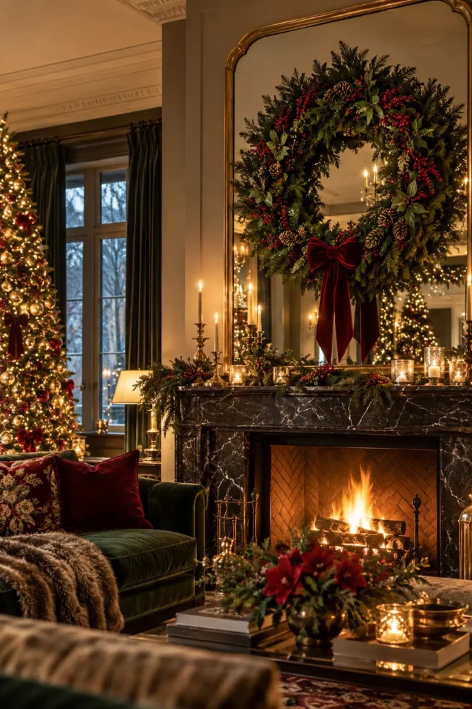 30. Oversized Wreath on a Big Mirror