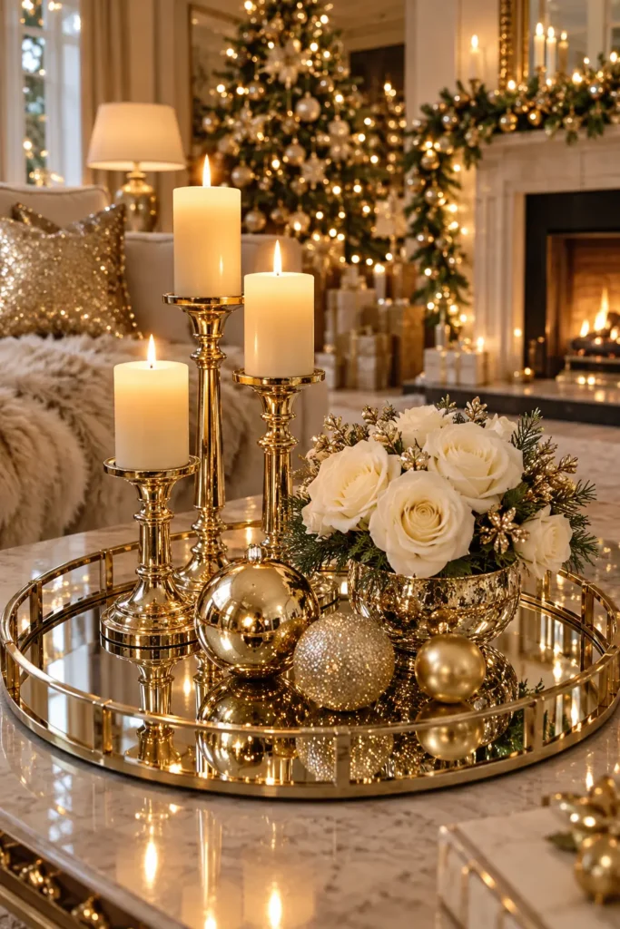 26. Mirrored Tray with Gold Candles