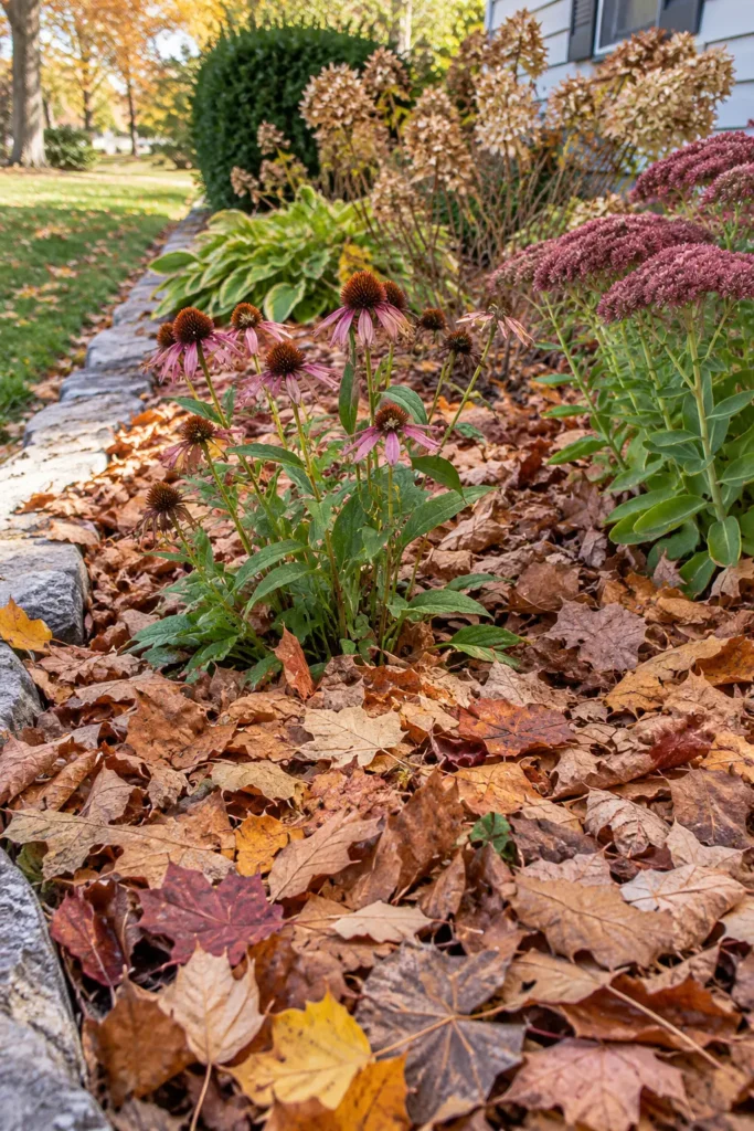 1. Whole Leaf Mulch for Flower Beds Ways to Use Fall Leaves in the Garden