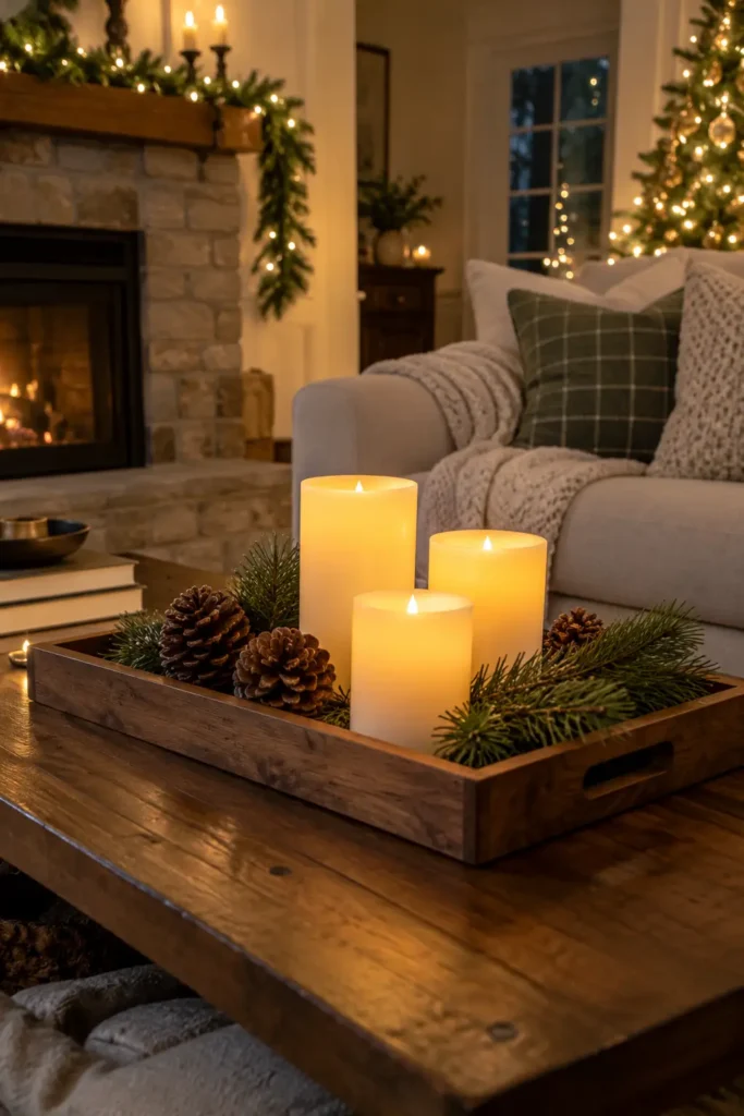 6. Flameless Candle Tray on the Coffee Table