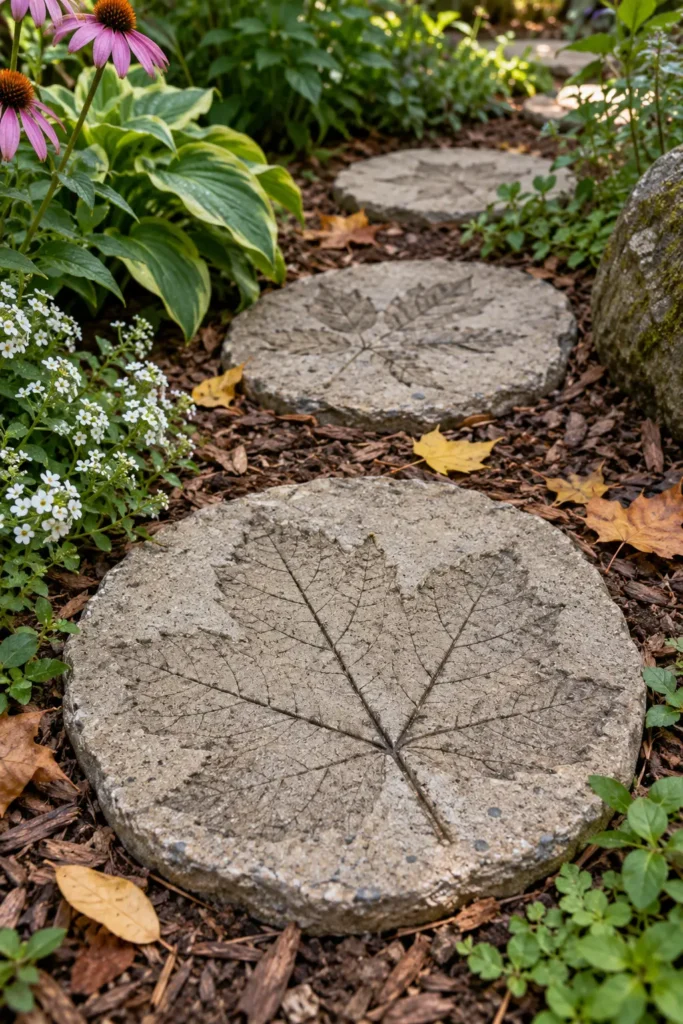 30. Leaf Print Stepping Stones