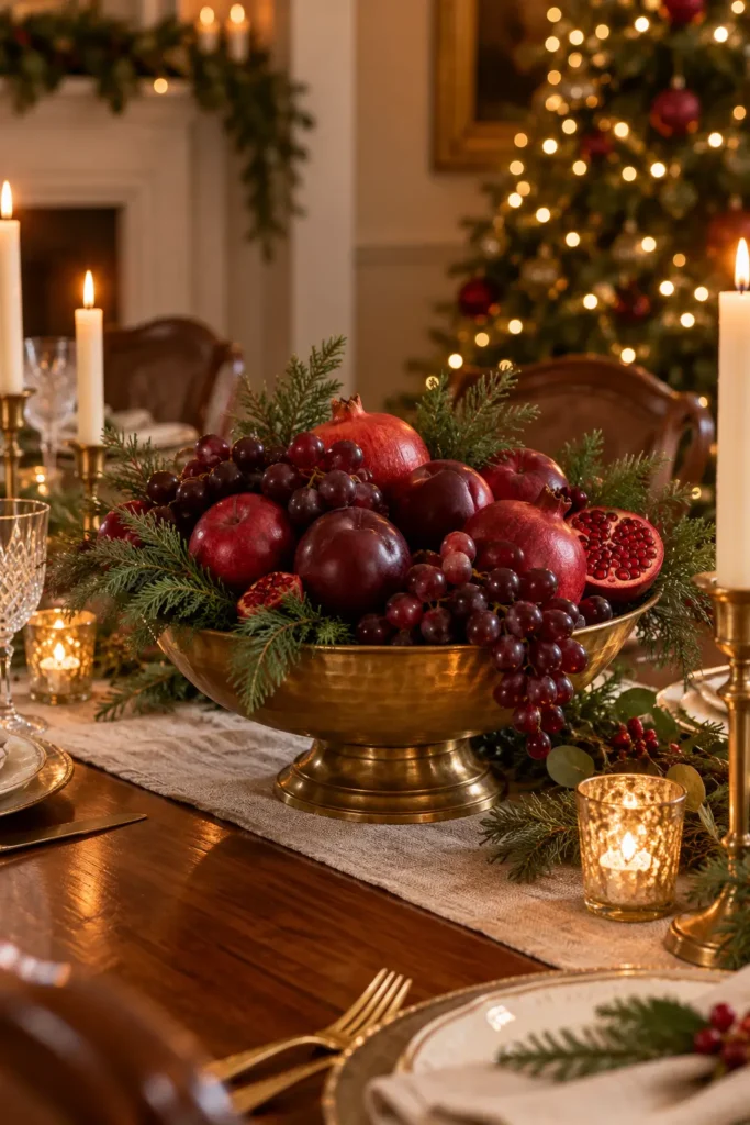 9. Burgundy Fruit Bowl Centerpiece