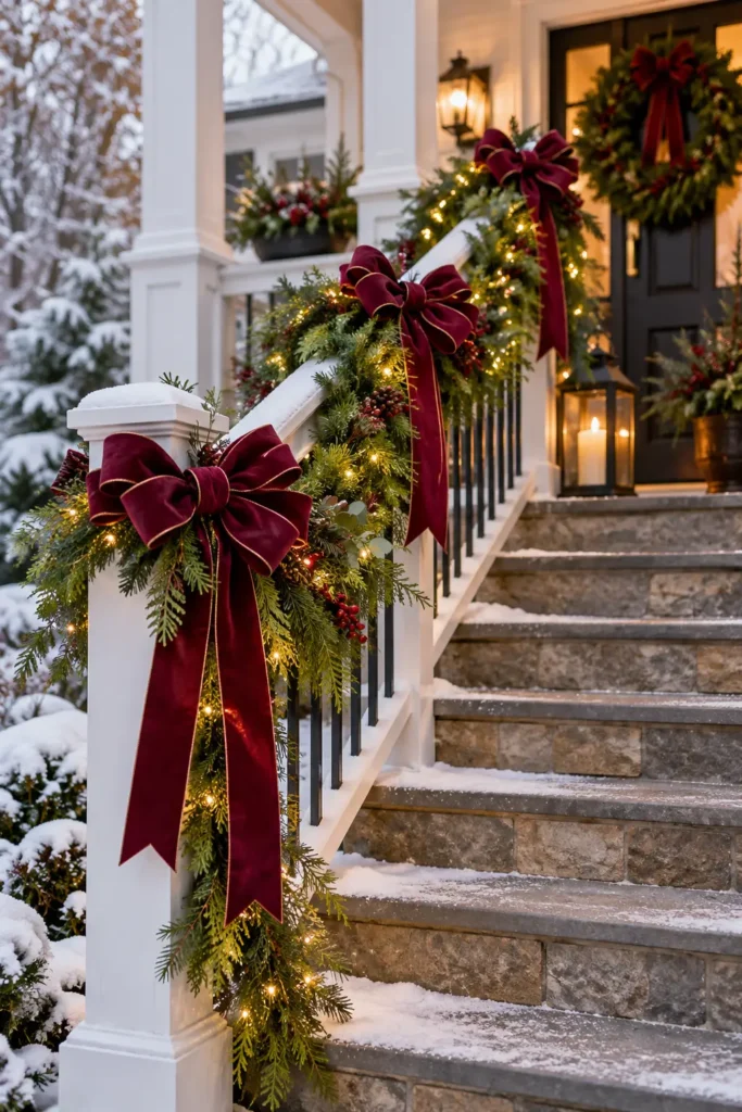 16. Burgundy Ribbon Railing Garland