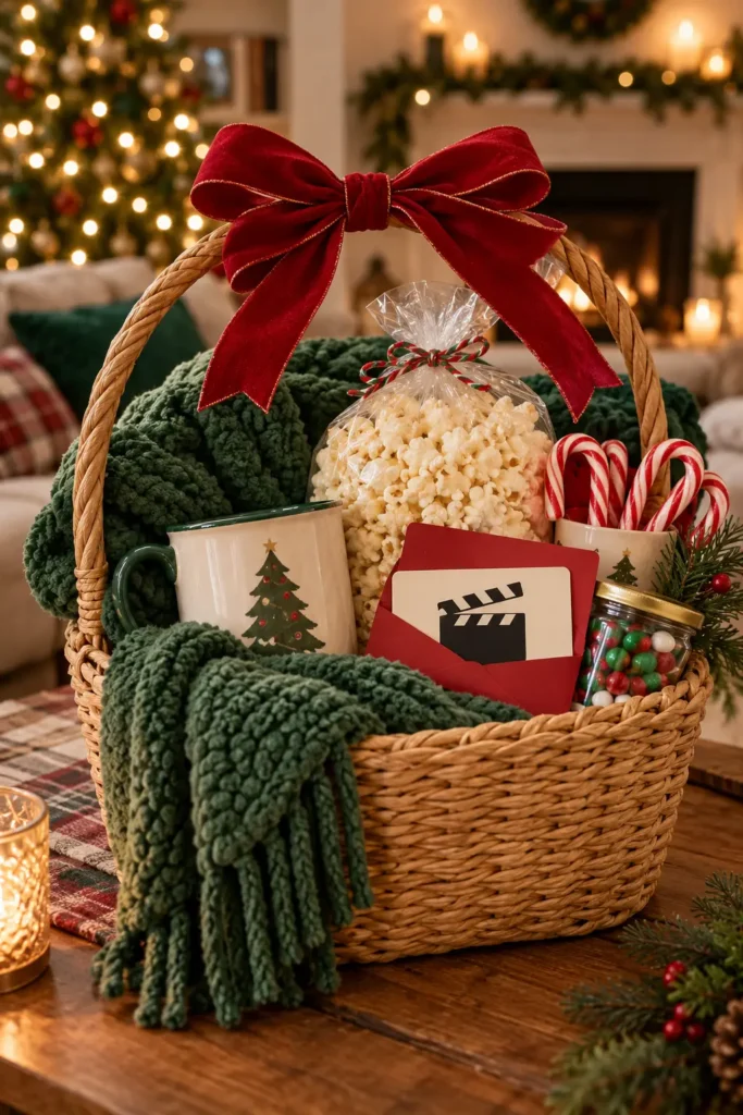 1. Grinch Movie Night Basket Christmas Gift Basket Ideas