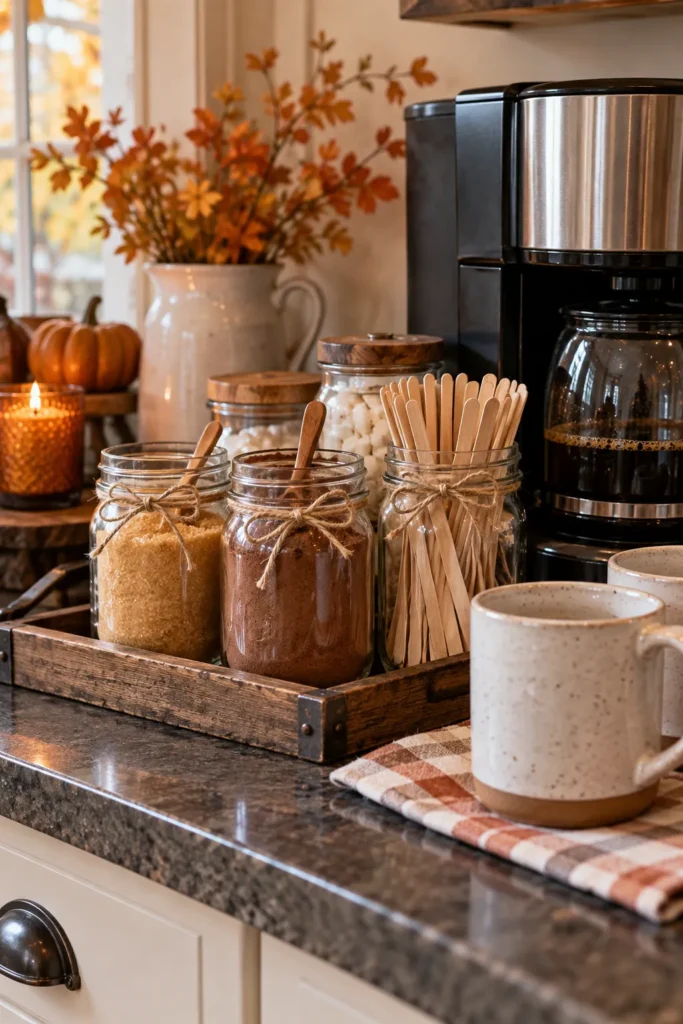 14. Mason Jar Syrup and Stirrer Station