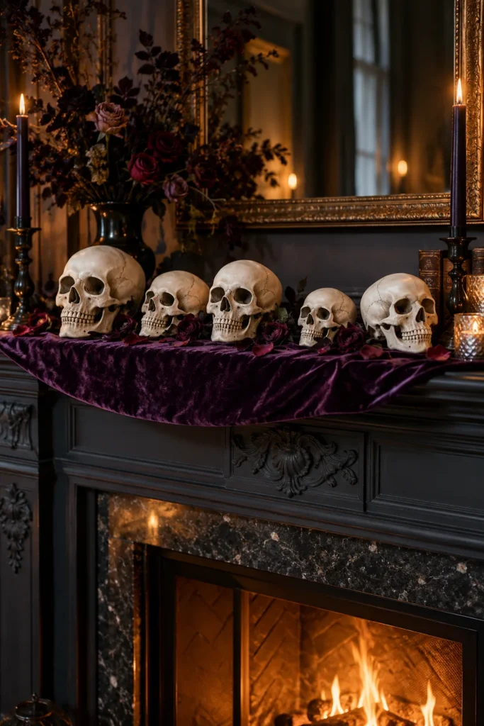 2. Skull Row on a Dark Velvet Runner