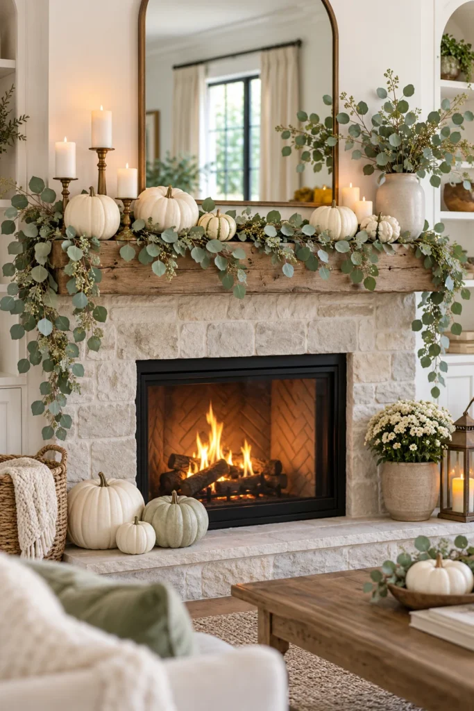 19. White Pumpkins with Eucalyptus