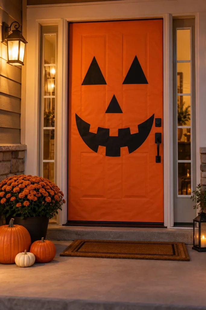11. Turn the Whole Door Into a Big Pumpkin Face