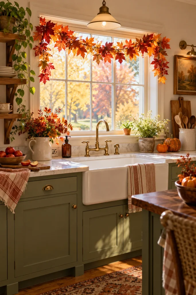 11. Hang a Leaf Garland Over the Window