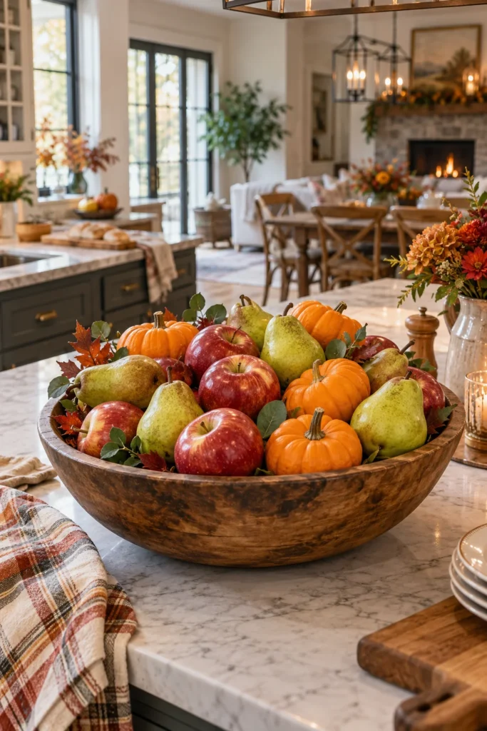 7. Fill a Big Bowl with Apples, Pears, and Mini Pumpkins