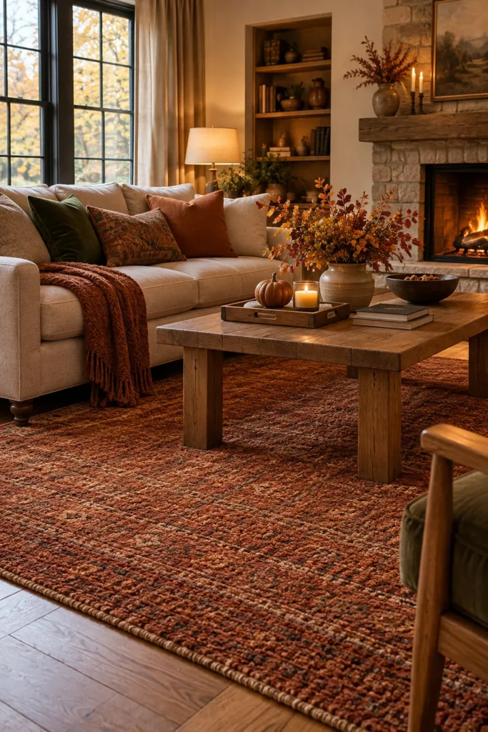 9. Lay a Thick Rug Under the Coffee Table
