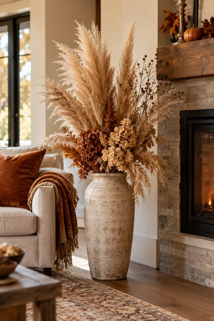 18. Add Dried Flowers and Pampas Grass in a Tall Vase